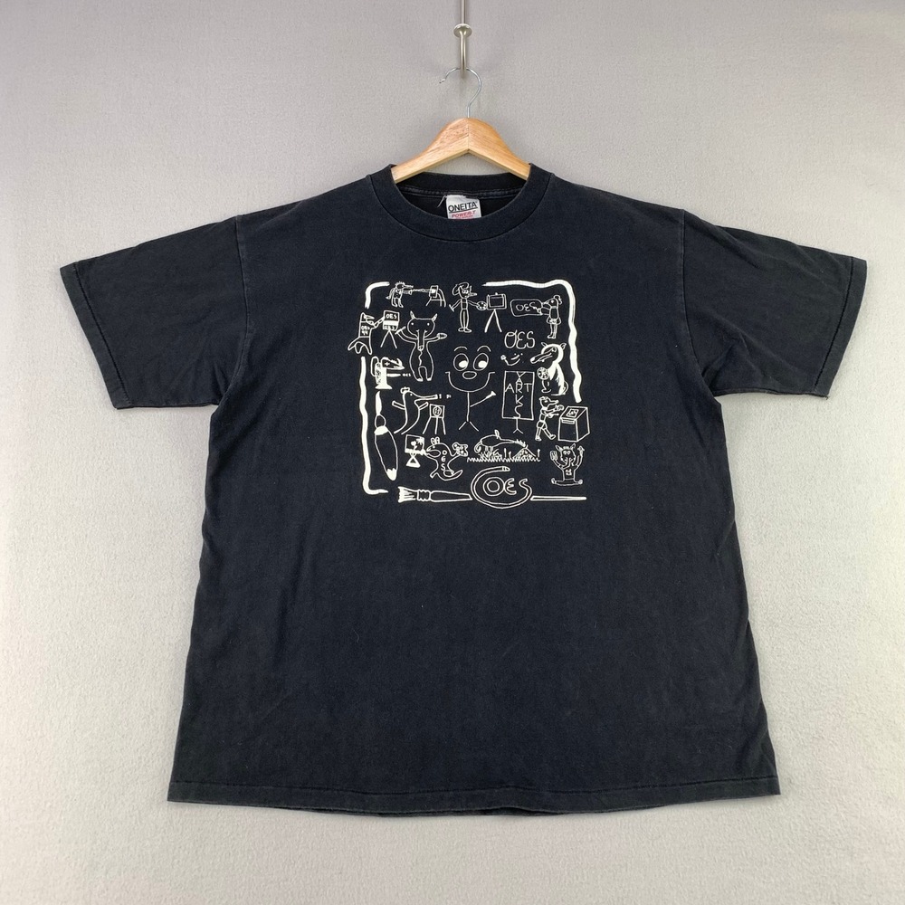 Vintage 90s Faded Tee Mens Large Black Art-Varks Graphic USA Made Single Stitch